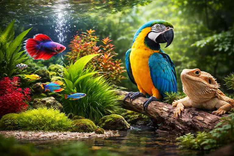 Bird, Fish, Reptile , Healthy water plants , clear water